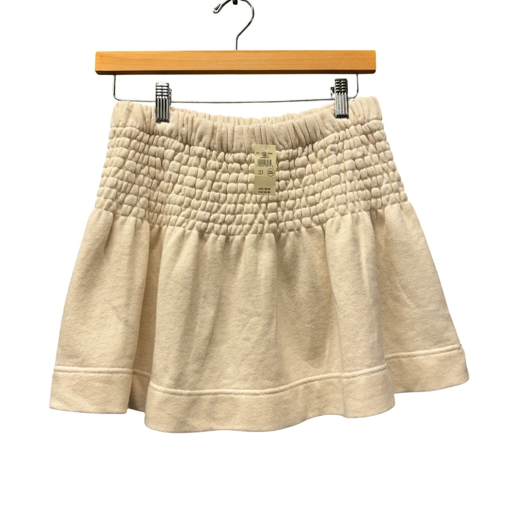 Aerie Skirt Womens Small Feeling Femme Cream Mini Smocked Terry Coastal NEW